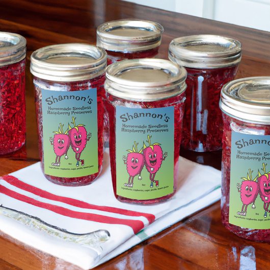 Raspberry Pals Funny Cartoon Jam Pie and More Lebensmitteletikett