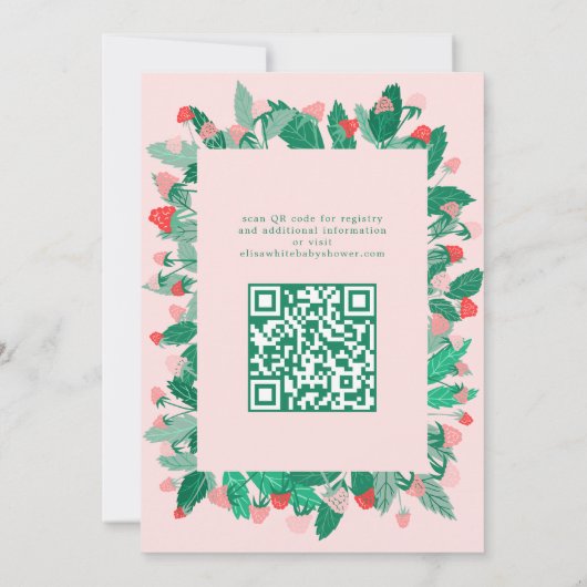 Raspberry Patch Niedlich CUSTOM QR Code BABY SHOWE Einladung (Rückseite)