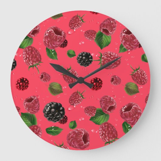 Raspberry Pattern Große Wanduhr (Vorderseite)