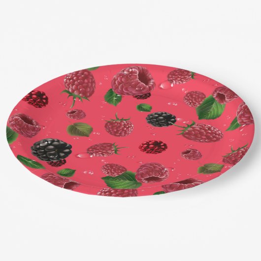 Raspberry Pattern Pappteller (Schrägansicht)