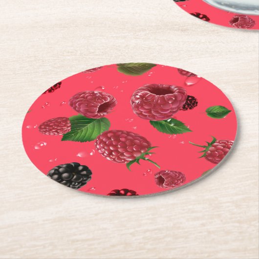 Raspberry Pattern Runder Pappuntersetzer (Angewinkelt)