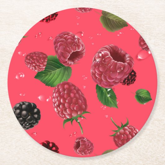 Raspberry Pattern Runder Pappuntersetzer (Vorderseite)