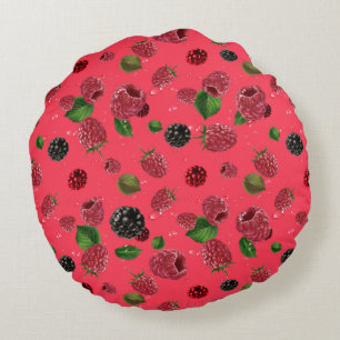 Raspberry Pattern Rundes Kissen
