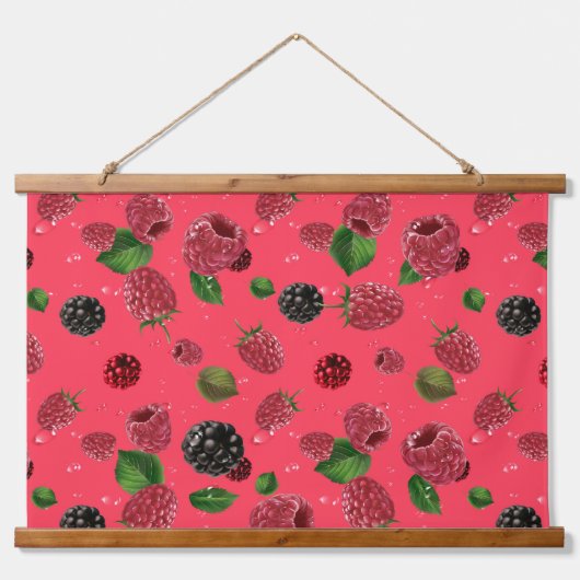 Raspberry Pattern Wandteppich Mit Holzrahmen (Vorderseite)