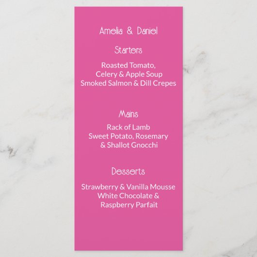 Raspberry Pink And White Menu Card Menükarte (Vorderseite)