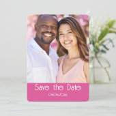 Raspberry Pink and White Photo Save the Date Card (Stehend Vorderseite)