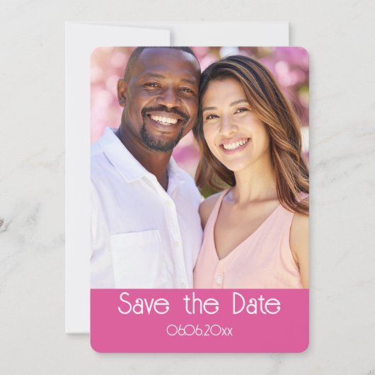 Raspberry Pink and White Photo Save the Date Card (Vorderseite)