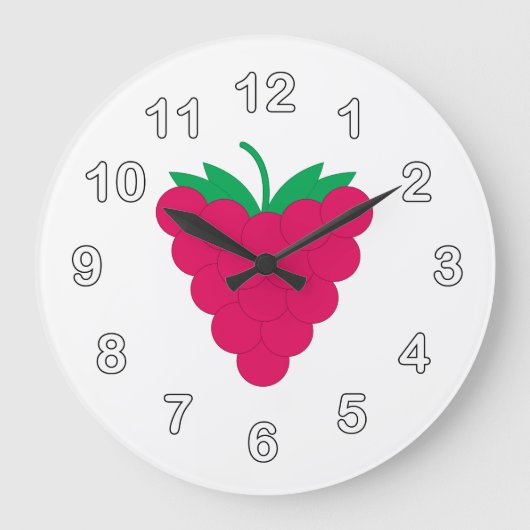 Raspberry Pink Berry Fruit with Numbers Große Wanduhr (Vorderseite)