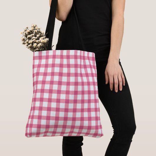 Raspberry Pink Gingham Kariert Prüfmuster Tasche (Von Nahem)