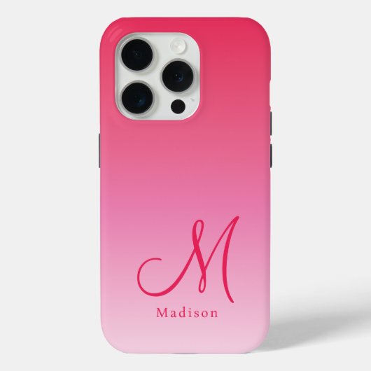 Raspberry Pink Gradient Custom Monogram Name Case-Mate iPhone Hülle (Rückseite)