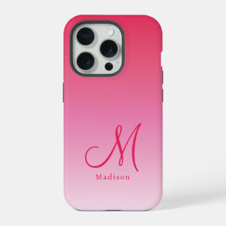 Raspberry Pink Gradient Custom Monogram Name iPhone 15 Pro Hülle