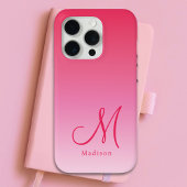 Raspberry Pink Gradient Custom Monogram Name iPhone Hülle