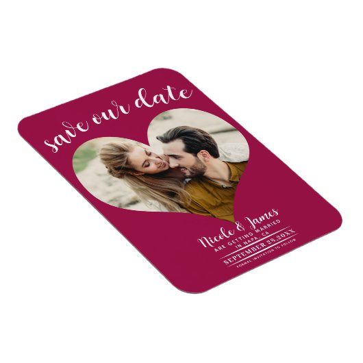 Raspberry Pink Heart Foto Hochzeit Speichern Sie d Magnet (Rechte Seite)