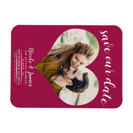 Raspberry Pink Heart Foto Hochzeit Speichern Sie d Magnet (Horizontal)