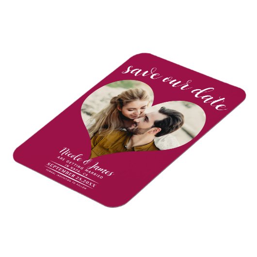 Raspberry Pink Heart Foto Hochzeit Speichern Sie d Magnet (Linke Seite)