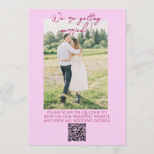 Raspberry Pink QR Code Drawn Floral Photo Wedding Einladung (Rückseite)