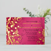 Raspberry Pink Real Gold Foil Blumenzwiese Folieneinladung (Stehend vorne)