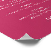 Raspberry Pink Script Hochzeitsgetränke Bar Menü Poster (Ecke)