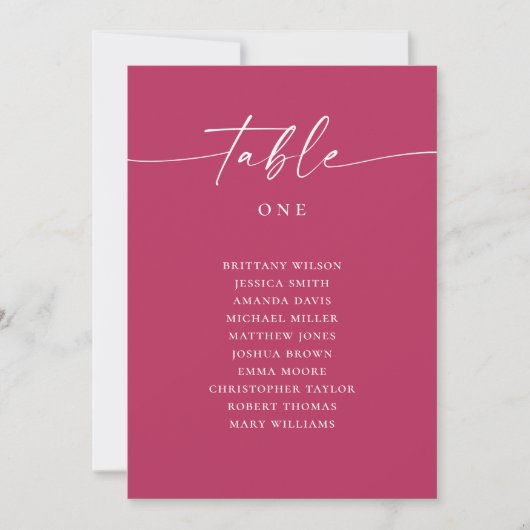 Raspberry Pink Script Hochzeitstisch Sitzordnung Einladung (Vorderseite)