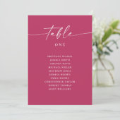 Raspberry Pink Script Hochzeitstisch Sitzordnung Einladung (Stehend Vorderseite)