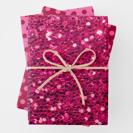 Raspberry Pink Sparkle Sequin Metallische Weihnach Geschenkpapier Set (Beispiel)