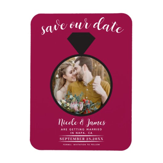 Raspberry Pink Wedding Ring Foto Save the Date Magnet (Vertikal)