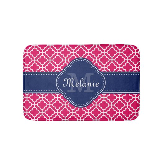 Raspberry Pink Welch marokkanische Pattern Navy Mo Badematte (Vorderseite)