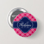 Raspberry Pink Welch marokkanische Pattern Navy Mo Button (Vorne & Hinten)