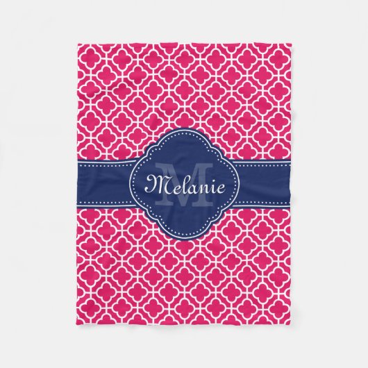 Raspberry Pink Welch marokkanische Pattern Navy Mo Fleecedecke (Vorderseite)