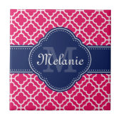 Raspberry Pink Welch marokkanische Pattern Navy Mo Fliese (Vorderseite)