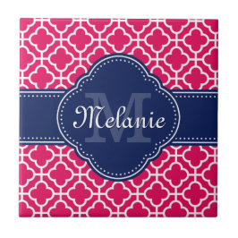 Raspberry Pink Welch marokkanische Pattern Navy Mo Fliese