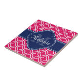 Raspberry Pink Welch marokkanische Pattern Navy Mo Fliese (Seite)