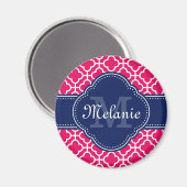 Raspberry Pink Welch marokkanische Pattern Navy Mo Magnet (Vorderseite/Rückseite)
