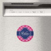 Raspberry Pink Welch marokkanische Pattern Navy Mo Magnet (In Situ (Geschirrspüler))