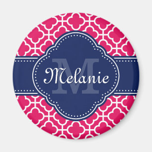 Raspberry Pink Welch marokkanische Pattern Navy Mo Magnet