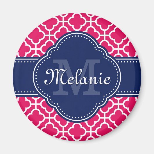 Raspberry Pink Welch marokkanische Pattern Navy Mo Magnet (Vorne)