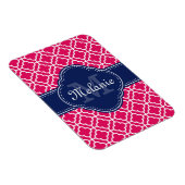 Raspberry Pink Welch marokkanische Pattern Navy Mo Magnet (Rechte Seite)