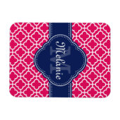 Raspberry Pink Welch marokkanische Pattern Navy Mo Magnet (Horizontal)