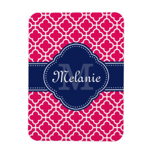 Raspberry Pink Welch marokkanische Pattern Navy Mo Magnet