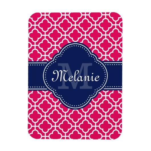 Raspberry Pink Welch marokkanische Pattern Navy Mo Magnet (Vertikal)
