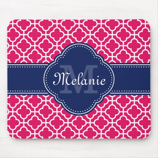 Raspberry Pink Welch marokkanische Pattern Navy Mo Mousepad (Vorne)