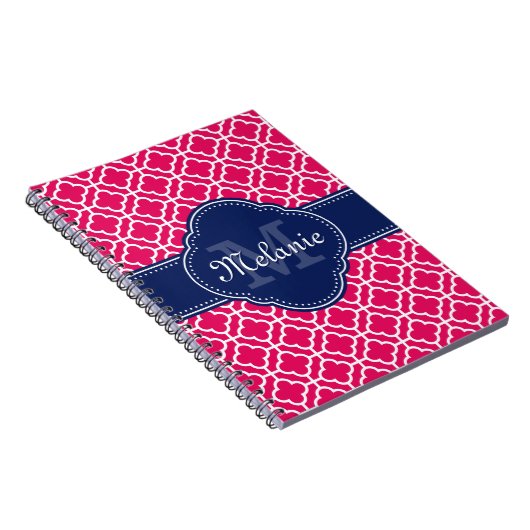 Raspberry Pink Welch marokkanische Pattern Navy Mo Notizblock (Rechte Seite)