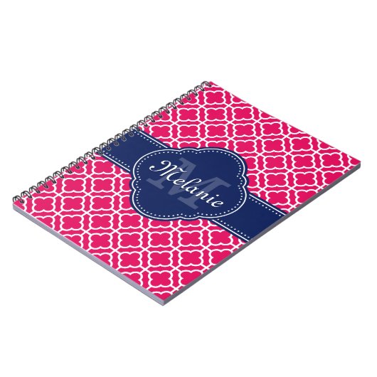 Raspberry Pink Welch marokkanische Pattern Navy Mo Notizblock (Linke Seite)