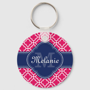 Raspberry Pink Welch marokkanische Pattern Navy Mo Schlüsselanhänger