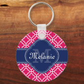 Raspberry Pink Welch marokkanische Pattern Navy Mo Schlüsselanhänger (Vorderseite)