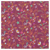 Raspberry Red Boho Blume und Vögel Stoff (Nahaufnahme)