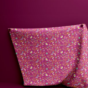 Raspberry Red Boho Blume und Vögel Stoff