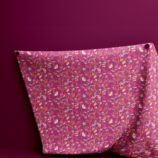 Raspberry Red Boho Blume und Vögel Stoff