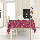 Raspberry Red Boho Flower Branches Tablecloth Tischdecke