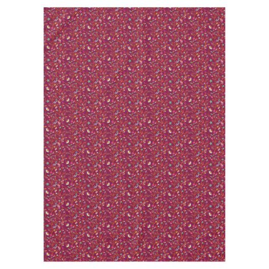 Raspberry Red Boho Flower Branches Tablecloth Tischdecke (Vorderseite)
